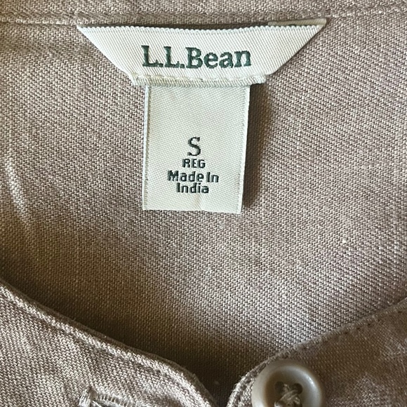 L.L. Bean Linen Tencel Blend Johnny Collar Shirt Taupe Soft Lightweight Comfy S - Picture 6 of 8